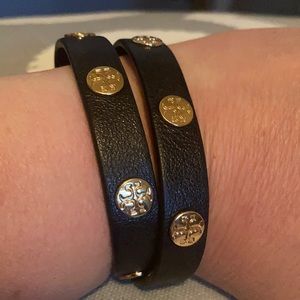 Tory Burch leather black and gold bracelet.